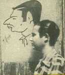 Un joven Candel ante su propia caricatura por Del Arco.